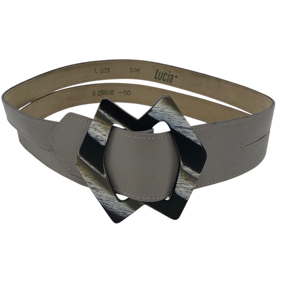 Lucia Double Leather Belt with Double Diamond Shaped Buckle‎ S/M - Picture 3 of 6